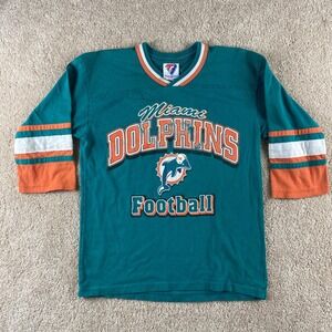 Vintage 90s Miami Dolphins Football Team Tee Jersey Boys Size 14/16 L 3/4 sleeve